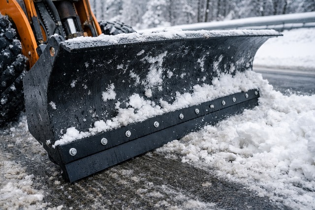 Lemiesz gumowy SEMAG – przykład zastosowania w sprzęcie komunalnym do odśnieżania dróg i placów.